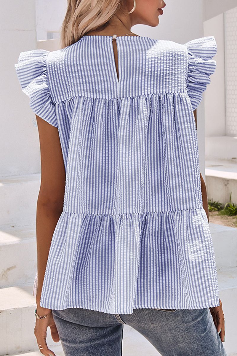 Casual Print Flounce O Neck T-Shirts(3 colors)