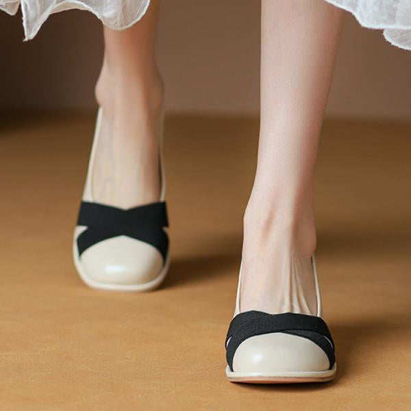 Women's Elegant Colorblock Chunky Heel Mary Jane Shoes 27523642C