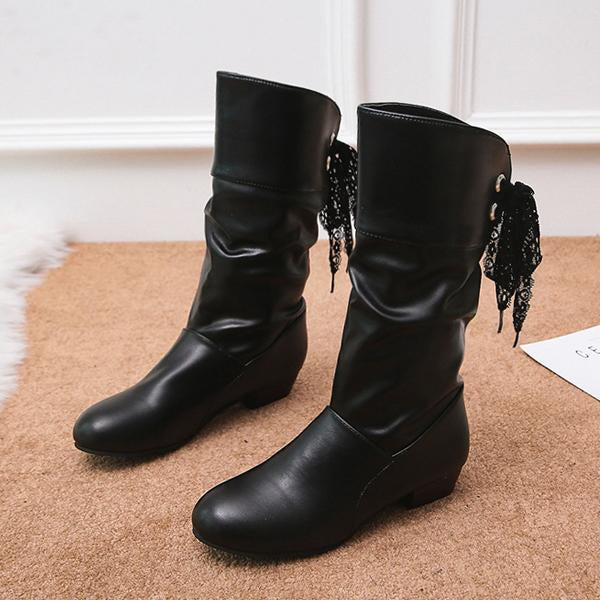 Women's Casual Round Toe Lace Back Mid Boots 39565109S