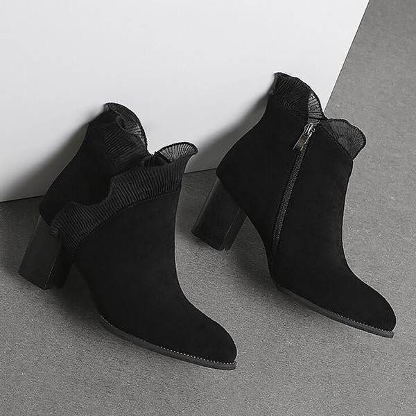 Women's Elegant Lace Trim Chunky Heel Ankle Boots 41832404S