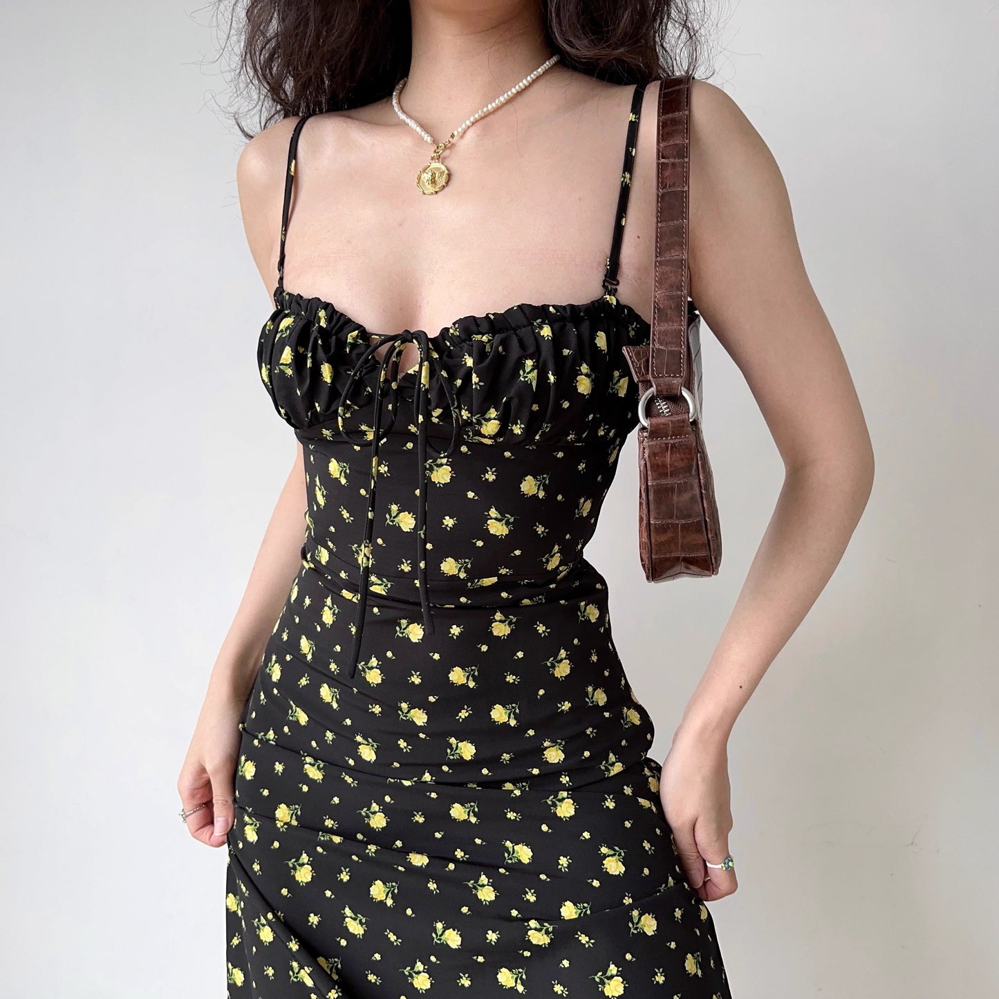 Yellow Florals Midi Dress