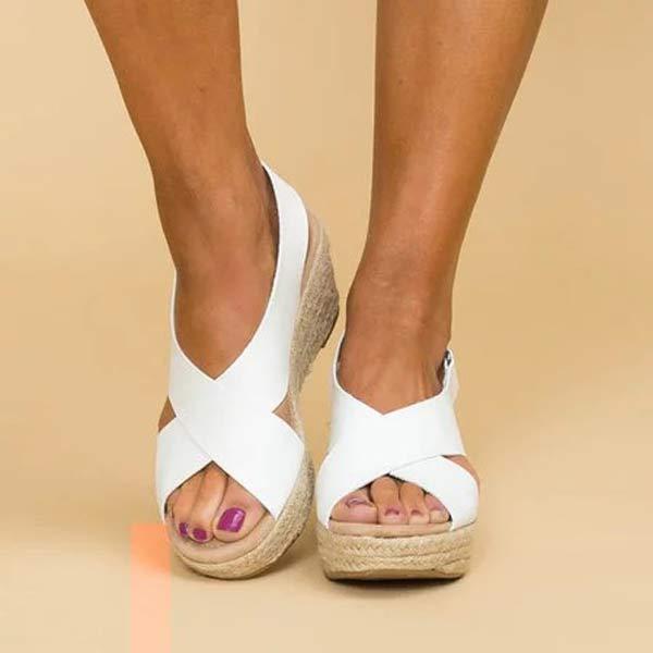 Women'S Hemp Woven Platform Wedge Sandals 73059625C
