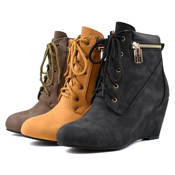 Women's Casual Suede Wedge Lace-Up Ankle Boots 41842459S