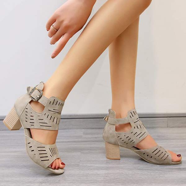 Women'S Hollow Chunky Heel High Heel Sandals 10470422C