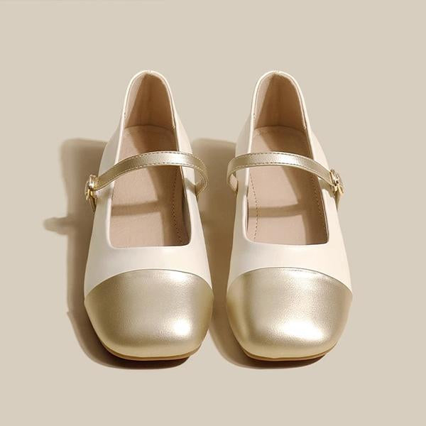 Women's Elegant Stitching Gold Flat Mary Jane 92784024S