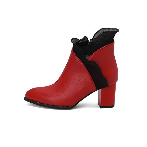 Women's Elegant Lace Trim Chunky Heel Ankle Boots 41832404S