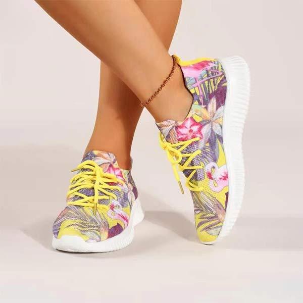 Women's Flat Lace-Up Flying Woven Breathable Printing Graffiti Casual Sneakers 43665814C