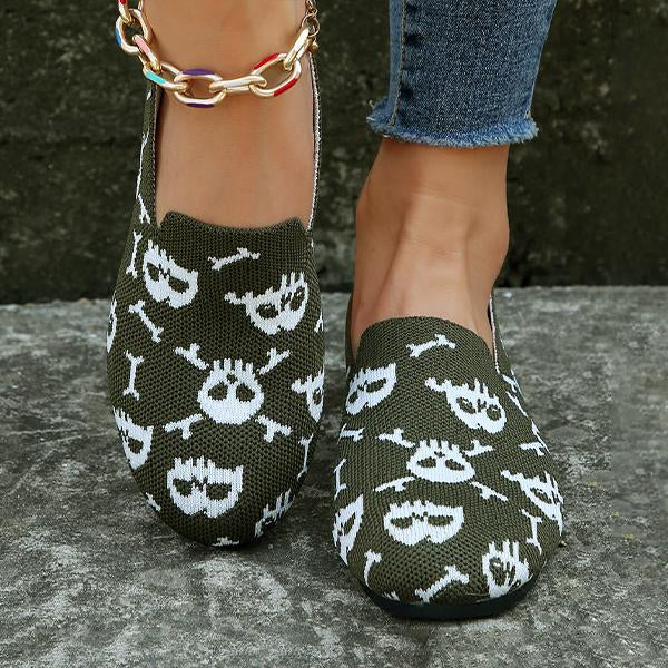 Women's Halloween Embroidered Skull Low-Top Flats 29968728S