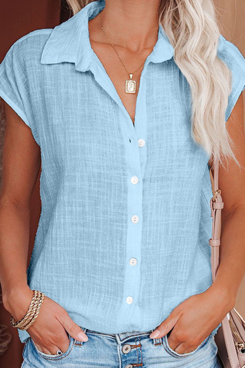 Casual Solid Patchwork Turndown Collar Tops(6 colors)