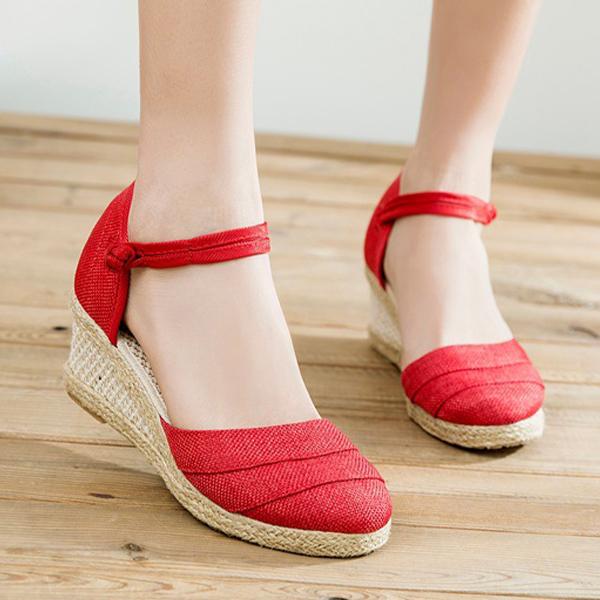 Women's Linen Braided Roman Wedge Sandals 56464076C