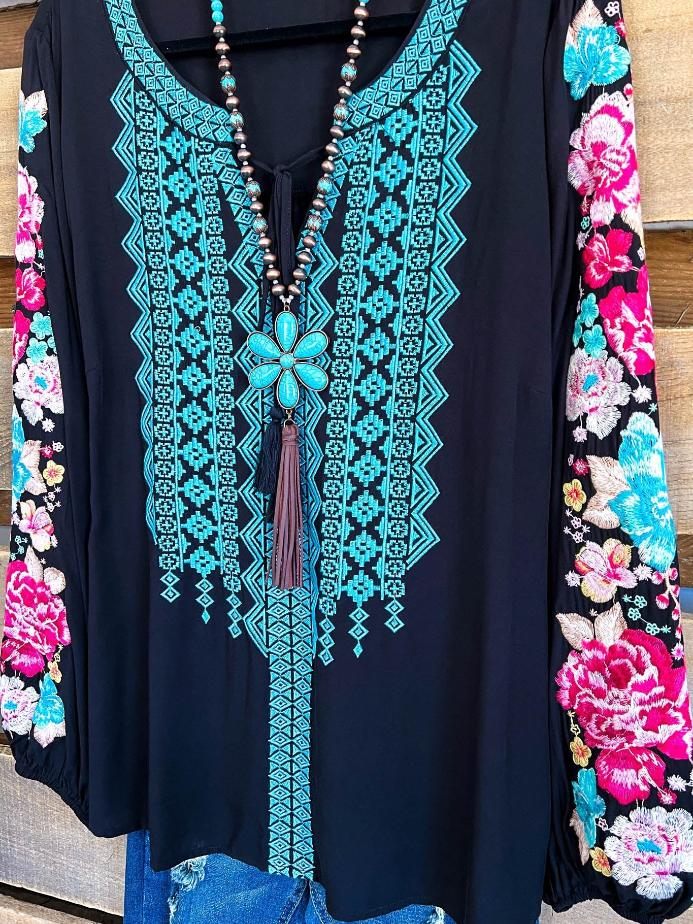 V Neck Casual Long Sleeve Floral Blouse