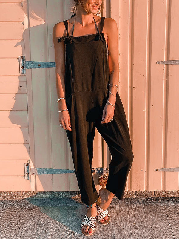 Women's Loose Sleeveless Overalls Straight Jumpsuit