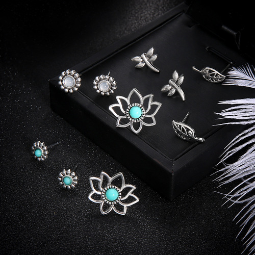 Boho Turquoise Stud Earring Set