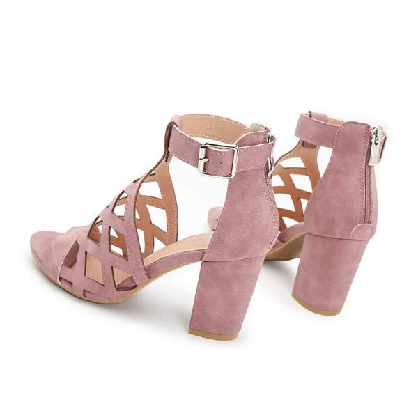 Women'S Chunky Heel Hollow Fish Mouth Sandals 84059146C