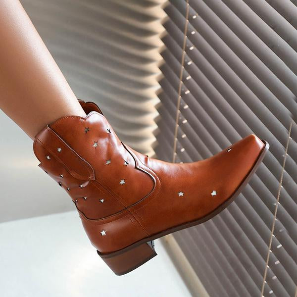 Women's Fashion Casual Star Chunky Heel Booties 05877648S