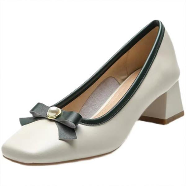 Women's Elegant Bowknot Square Toe Chunky Heel Pumps 59296065S