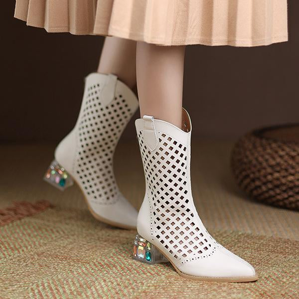 Women's Fashion Hollow Rhinestone Chunky Heel Sandals 28411918S