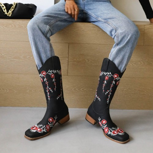 Vintage Embroidery Flower Western CowboyBoots