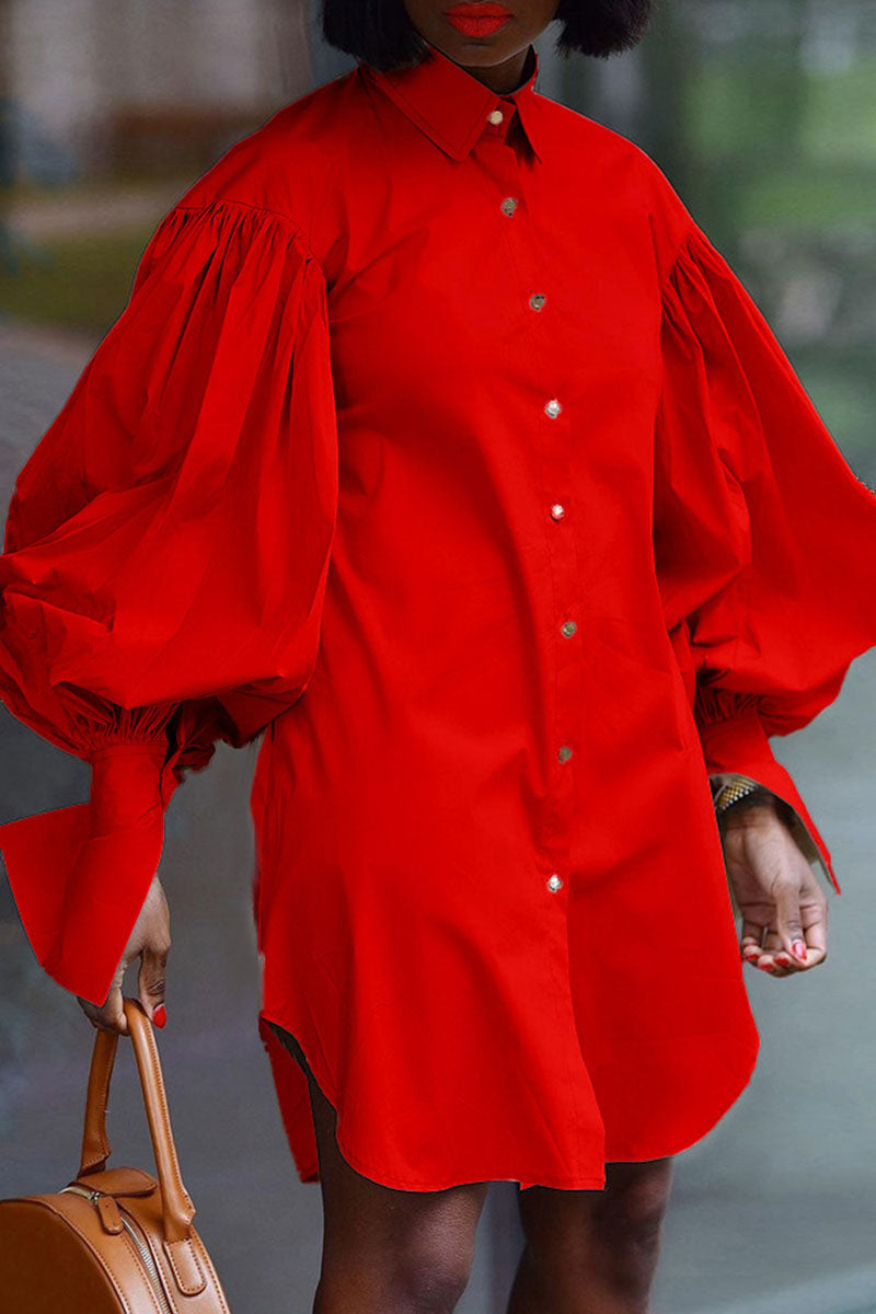 Fashion Elegant Solid Patchwork Fold Turndown Collar Tops