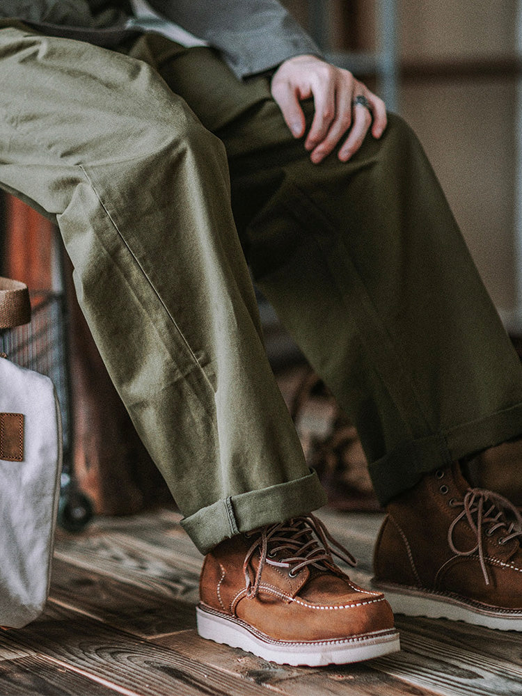Vintage Full-Grain Leather Moc Toe Work Boots for Men