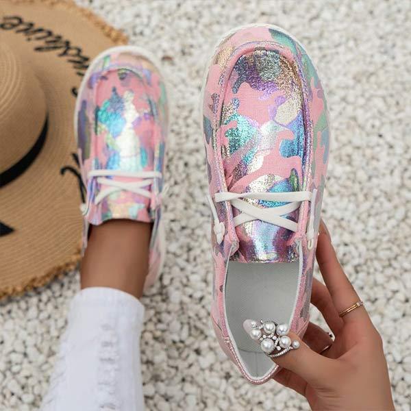 Women's Color-Block Flat Lace-Up Slip-On Loafers 41128402C