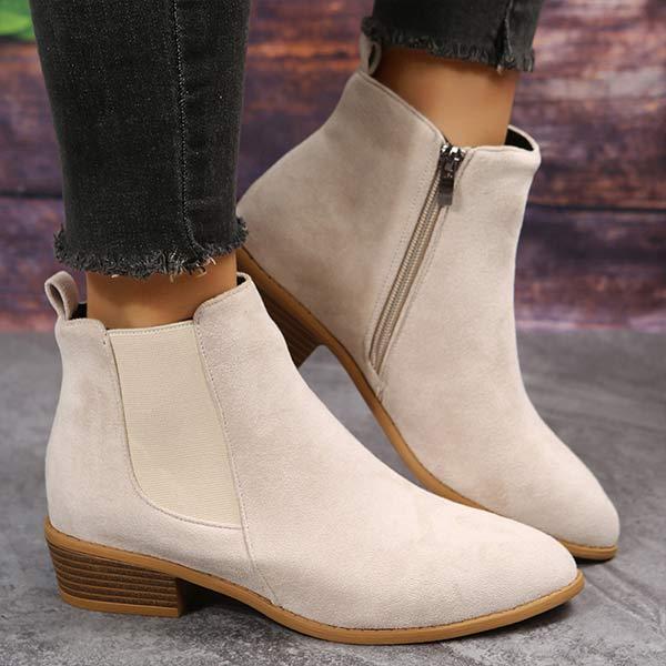 Women'S Chunky Heel Side Zip Short Boots 58433226C