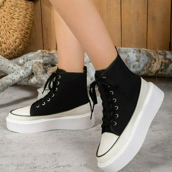 Women's High Top Round Toe Platform Lace-Up Sneakers 45169149C