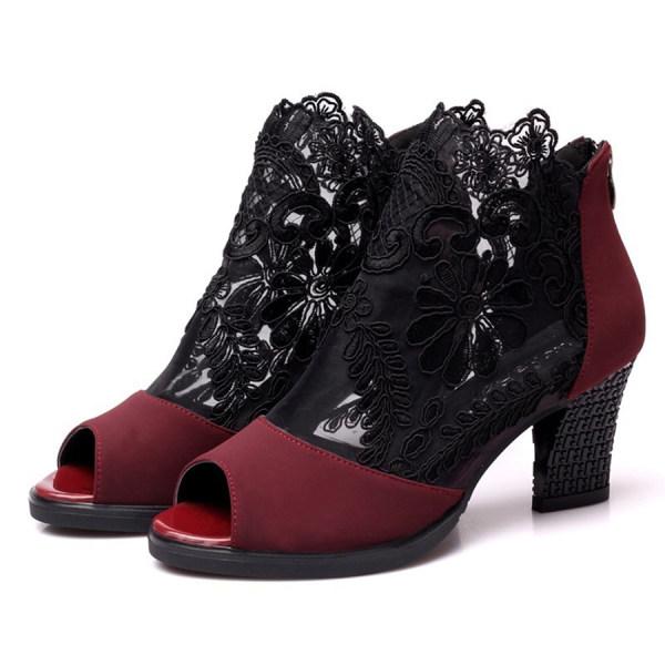 Women'S Chunky Heel Open Toe Lace Sandals 29617810