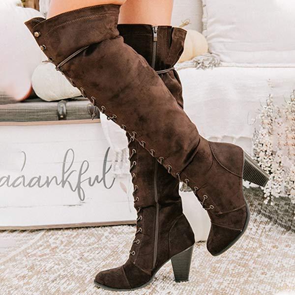 Women's Over-the-Knee Boots with Crossed Tie Detail and Suede Finish 06193569C