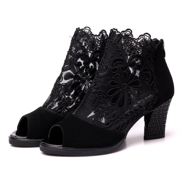 Women'S Chunky Heel Open Toe Lace Sandals 29617810