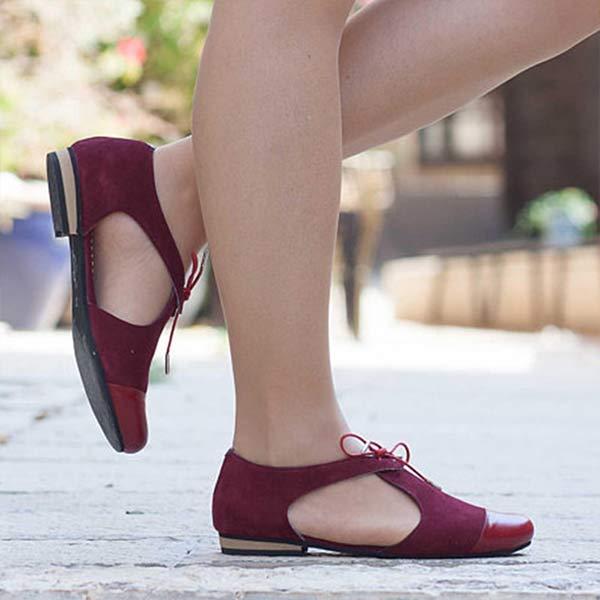 Women's Comfortable Low Heel Side Cutout Lace-up Casual Sandals 48356552C