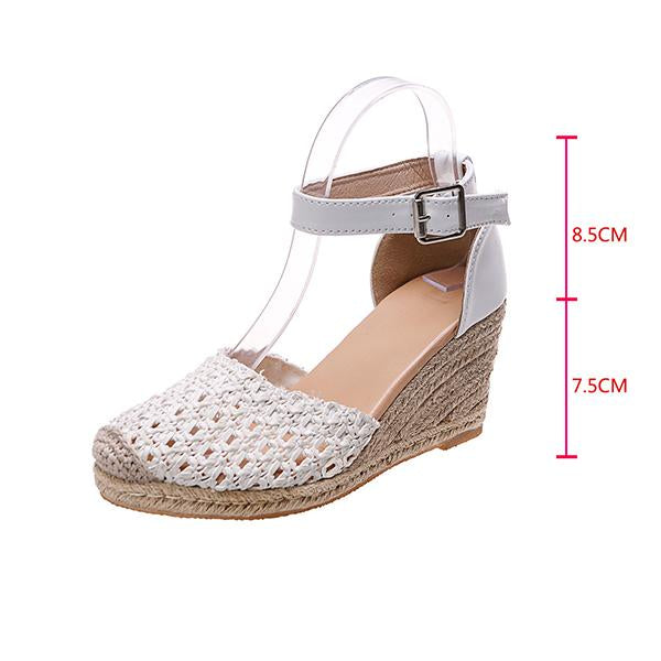 Women's Hollow Braided Hemp Rope Wedge Sandals 50389892C