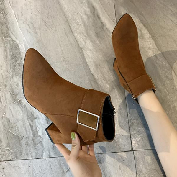 Women's Fashion Belt Buckle Chunky Heel Ankle Boots 85800267S