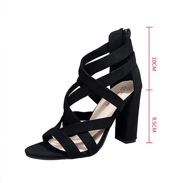 Women's Fashion Cross Strap Chunky Heel Sandals 15534156C