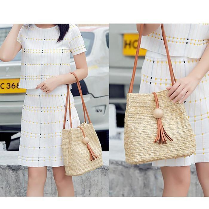 Womens Woven Straw Casual Beach Style Shoulder Bags