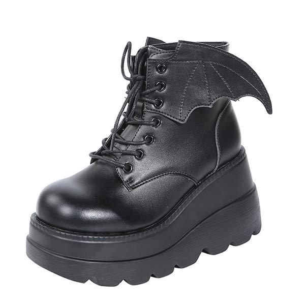 Women's Platform Dark Gothic Wing Wedge Booties 95545489C