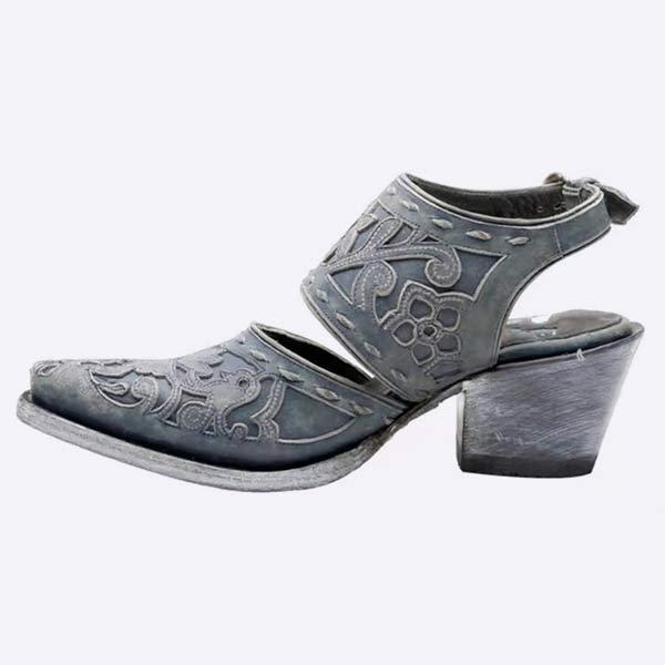 Women's Fashion Embroidered Square Toe Chunky Heel Backless Sandals 95982363C