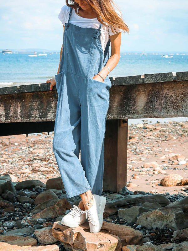 Women's Loose Sleeveless Overalls Straight Jumpsuit