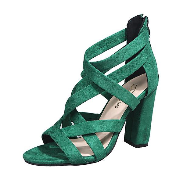 Women's Fashion Cross Strap Chunky Heel Sandals 15534156C