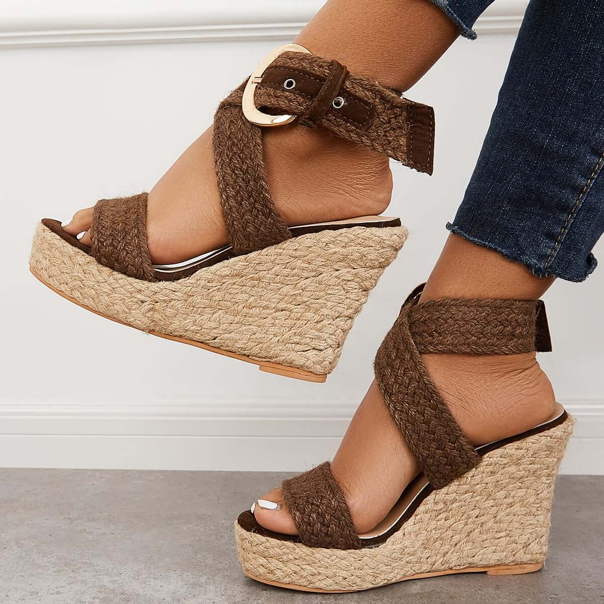 Criss Cross Ankle Strap Espadrille Wedges Platform Sandals