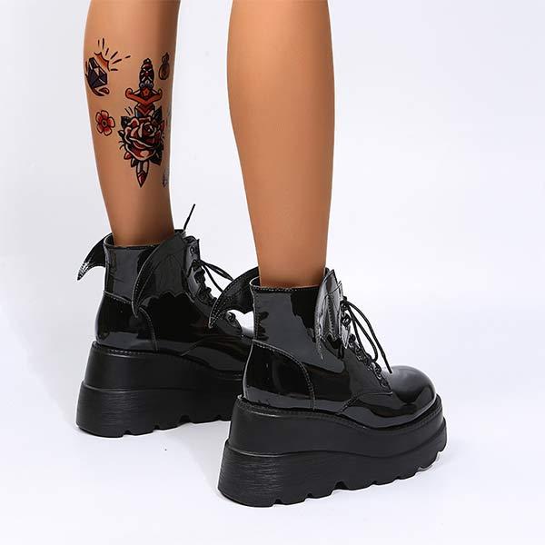 Women's Platform Dark Gothic Wing Wedge Booties 95545489C