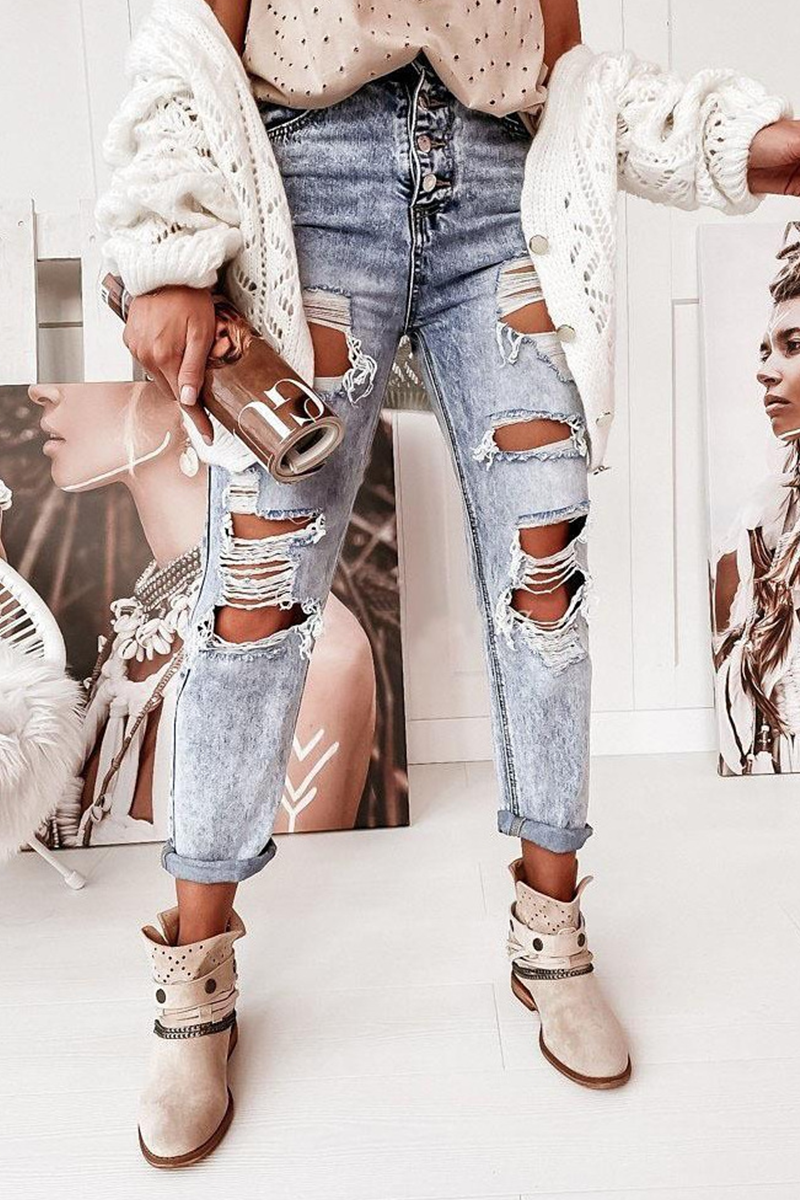 Street Solid Tassel Ripped Pencil Bottoms