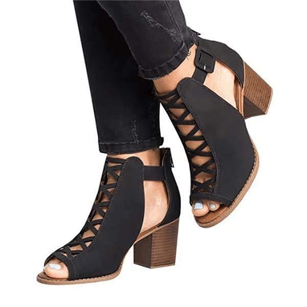 Women'S Chunky Heel Back Zipper Sandals 42597239C