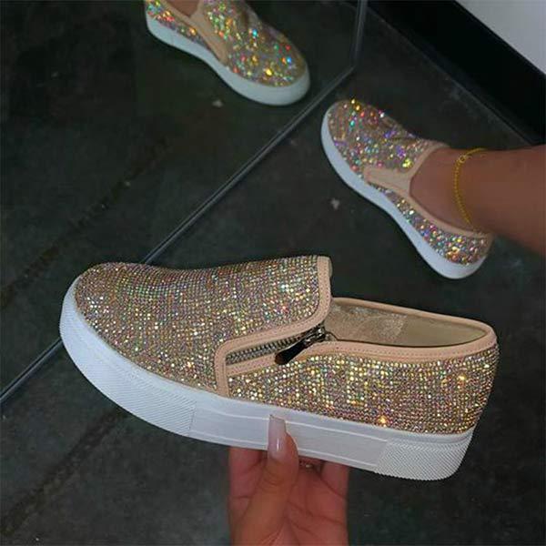 Women'S Fashion Sparkling Rhinestone Flat Sneakers 08602067C