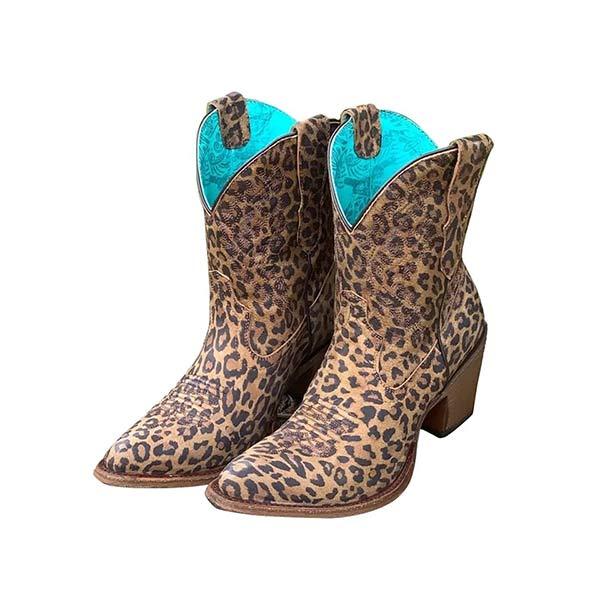 Women'S Embroidered Pointed Toe Chunky Heel Booties 30004646C