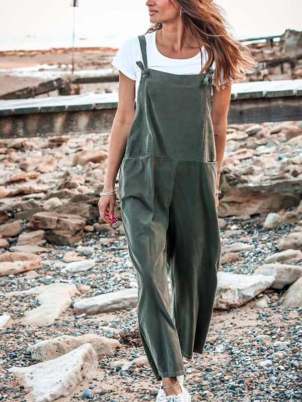 Women's Loose Sleeveless Overalls Straight Jumpsuit