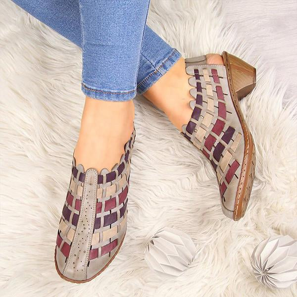 Women's Colorblock Cross-woven Casual Pointed Toe Booties 38467893C