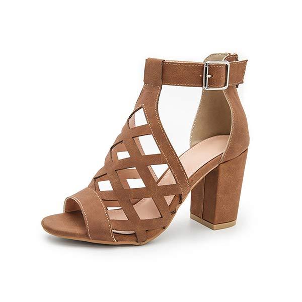 Women'S Chunky Heel Hollow Fish Mouth Sandals 84059146C