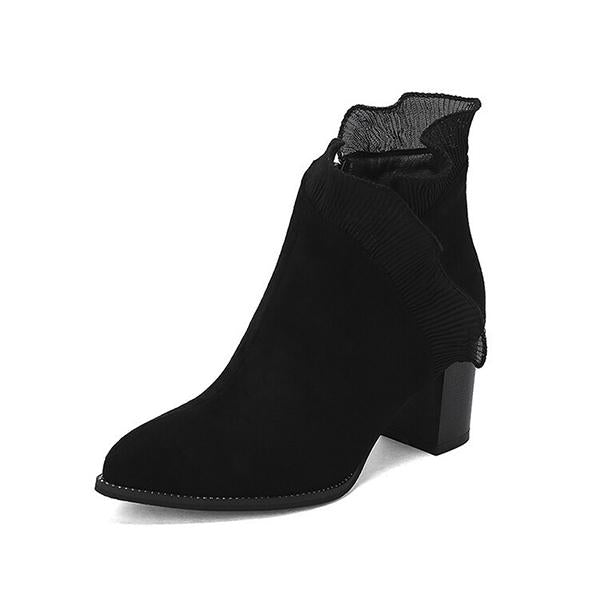 Women's Elegant Lace Trim Chunky Heel Ankle Boots 41832404S