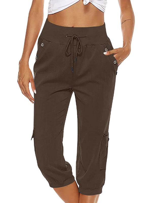 Women's Drawstring Cargo Pants Elastic Waist Casual Capri